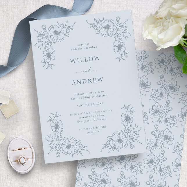 Convite Casamento Azul Empoeirado Vintage (Vintage Dusty Blue Wedding Invitation
)