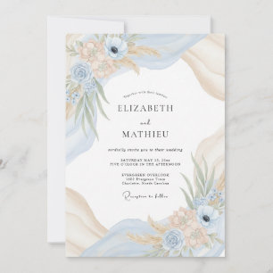 Convite Casamento Azul Eucalipto em Champanhe