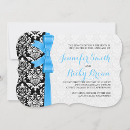 Convite Casamento Azul Fita Preta E Damascos Brancos