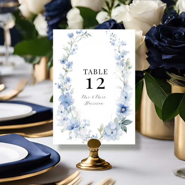 Convite Casamento Azul Floral Azul, Primavera Moderno (Criador carregado)