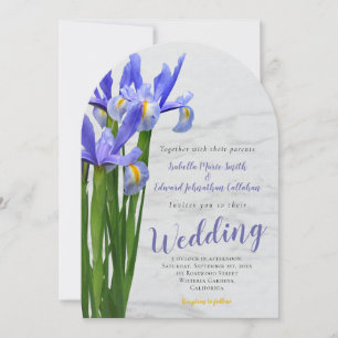 Convite Casamento Azul Floral e Mármore em Aquarela Elegan