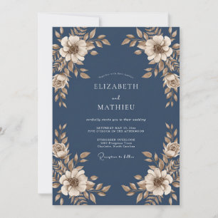 Convite Casamento Azul Folhado de Aço Silenciado