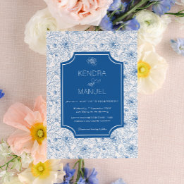 Convite Casamento Azul Francês Chic Floral Toile