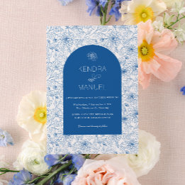 Convite Casamento Azul Francês com Toile Floral Arch Elega