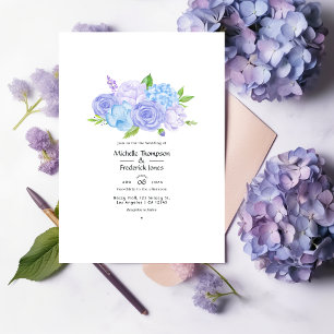 Convite Casamento Azul Hortênsia e Lavanda Clara