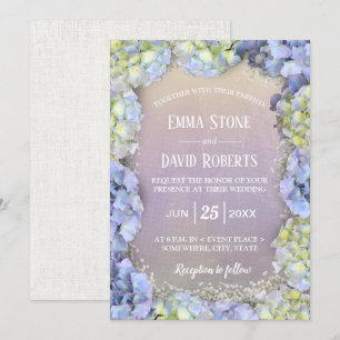 Convite Casamento Azul Hydrangea Floral Watercolor