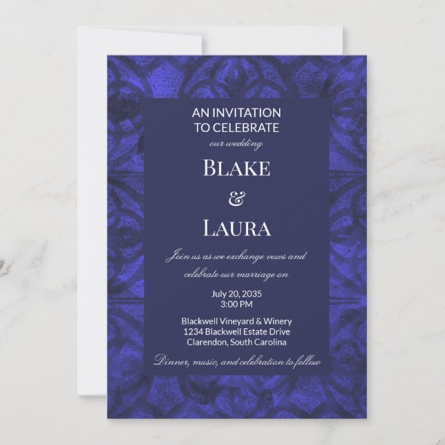Convite Casamento Azul Índigo Muted Customizado  (Frente)