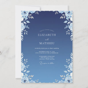 Convite Casamento Azul Índigo Ranunculus Eucalipto