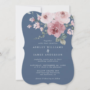 Convite Casamento Azul Luar Rosa Poeira