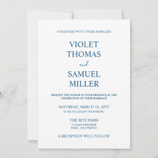 Convite Casamento Azul Luxo Minimalista