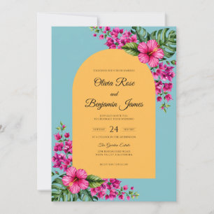 Convite Casamento Azul Magenta Tropical Empoeirado Eucalip