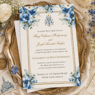 Convite Casamento Azul Mariano Católico Tradicional