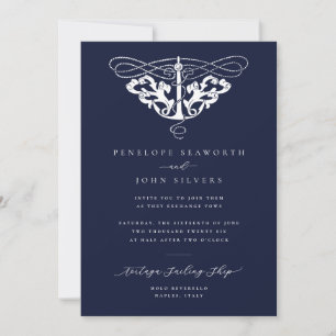 Convite Casamento Azul Marinho Âncora Náutica Elegante