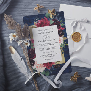 Convite Casamento Azul Marinho Borgonha Rústico Orçamento 