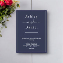 Casamento Azul Marinho Branco Moderno Simples Eleg