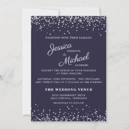 Convite Casamento Azul Marinho Brilho Prata Grafia Elegant