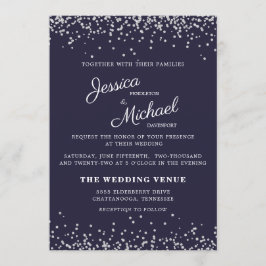Convite Casamento Azul Marinho Brilho Prata Grafia Elegant