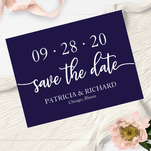 Convite Casamento Azul Marinho Caligrafia Save The Date