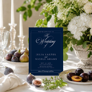 Convite Casamento Azul Marinho Clássico com Detalhes de Ca