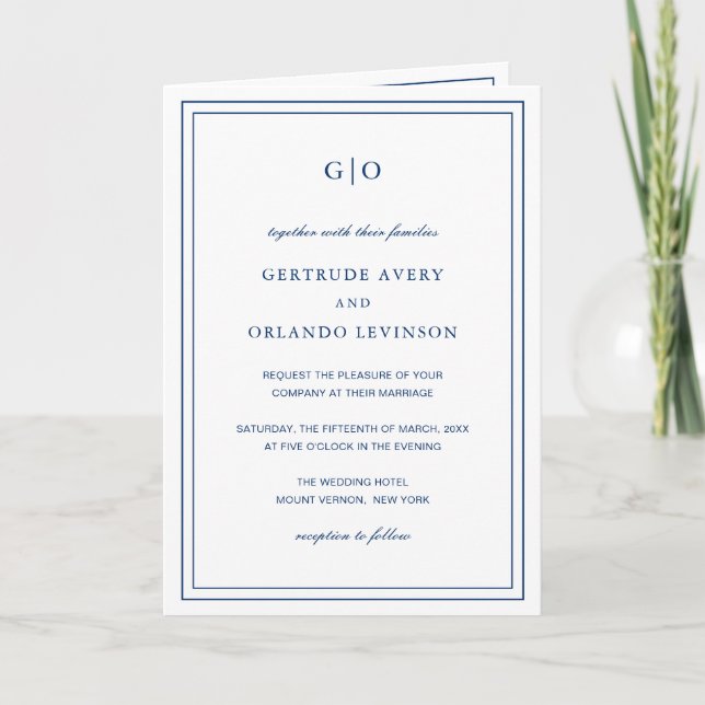 Convite Casamento Azul Marinho Clássico e Elegante (Frente)