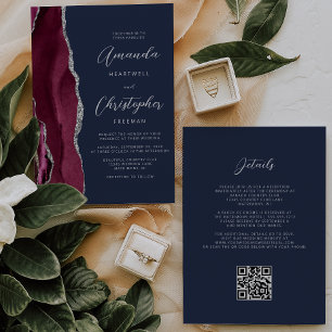 Convite Casamento Azul Marinho Código QR Ágata Prata Borgo