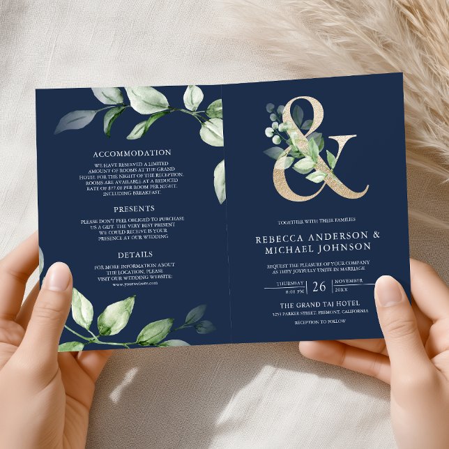 Convite Casamento Azul Marinho Código QR Dourado E comerci (Criador carregado)