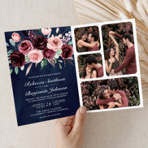 Casamento Azul Marinho Código QR Floral Burgundy R
