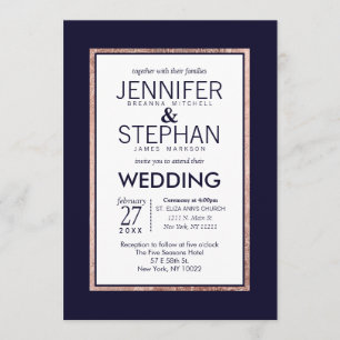 Convite Casamento Azul Marinho com Revestimento em Ouro Ro