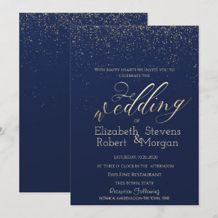 Convite Casamento Azul Marinho Confetes Simples Elegante