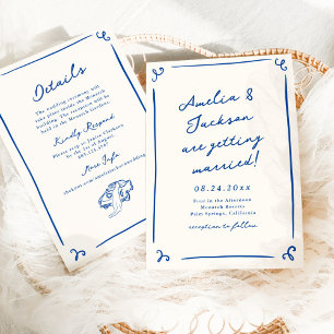 Convite Casamento Azul Marinho + Detalhes Desenhados à Mão