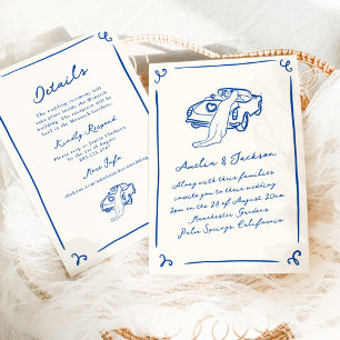 Convite Casamento Azul Marinho + Detalhes Desenhados à Mão