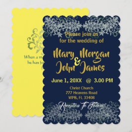 Convite Casamento Azul Marinho Dourado Prata Amarelo