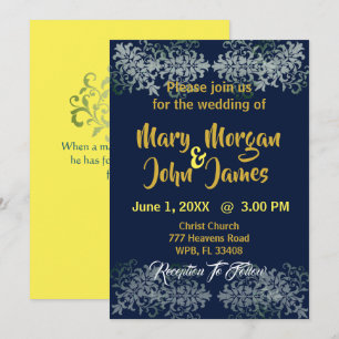 Convite Casamento Azul Marinho Dourado Prata Amarelo