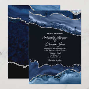 Convite Casamento Azul Marinho e Ágata Prata