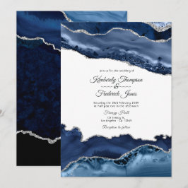 Convite Casamento Azul Marinho e Ágata Prata