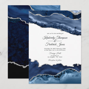Convite Casamento Azul Marinho e Ágata Prata