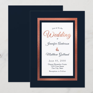 Convite Casamento Azul Marinho e Cobre Moderno e Elegante