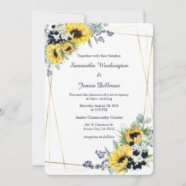 Convite Casamento Azul Marinho e Girassol 