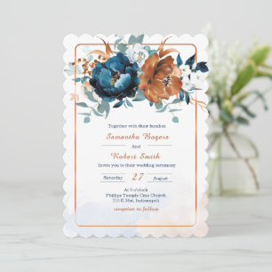 Convite Casamento Azul Marinho e Laranja Queimada