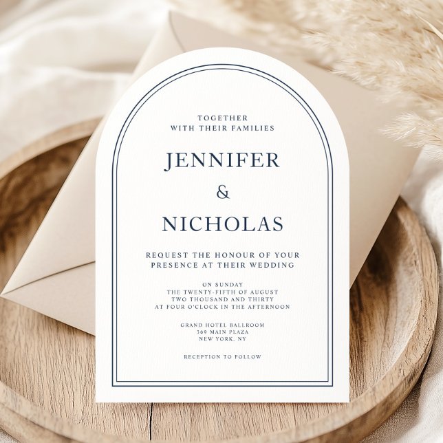 Convite Casamento Azul Marinho Formal Clássico Elegante (Elegant Classic Formal Navy Blue Wedding Invitation)