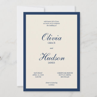 Convite Casamento Azul Marinho Marfim Moderno Minimalista 