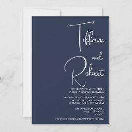 Convite Casamento Azul-Marinho Minimalista Elegante