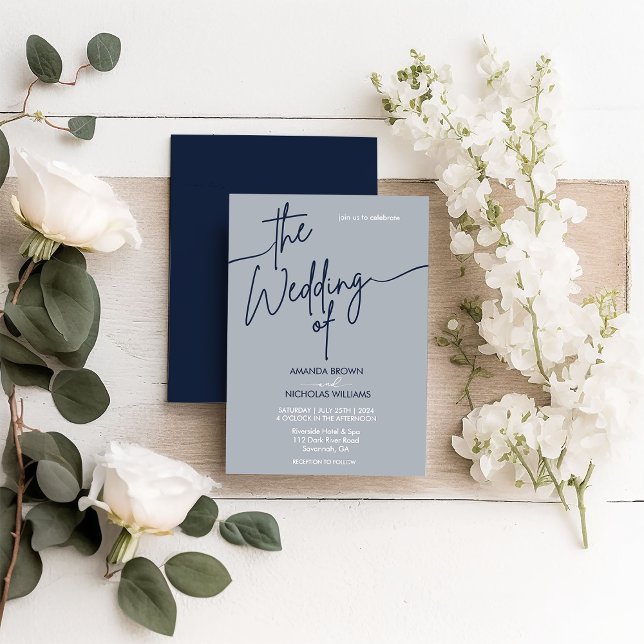 Convite Casamento Azul Marinho Minimalista Moderno (Criador carregado)