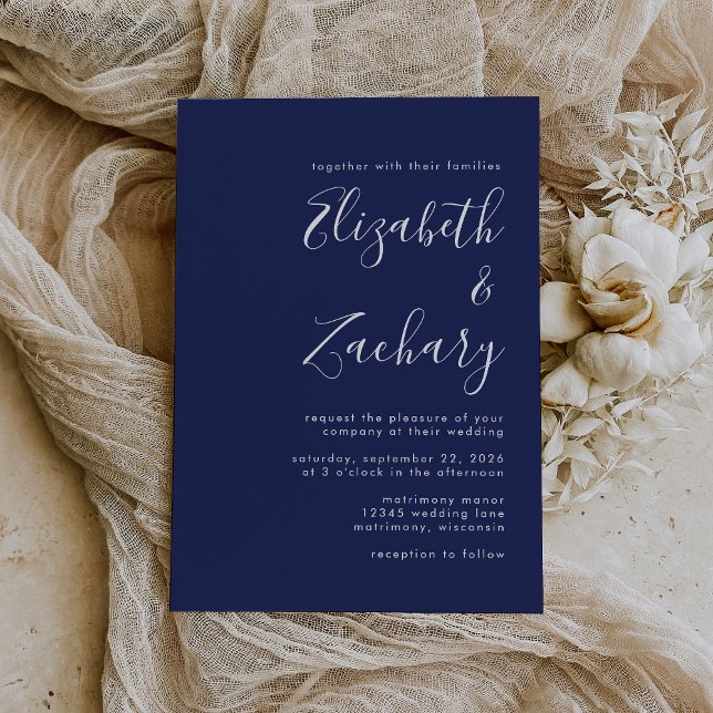 Convite Casamento Azul Marinho Roteiro Moderno (Criador carregado)