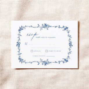 Convite Casamento Azul Marinho RSVP francês Vintage Vintag