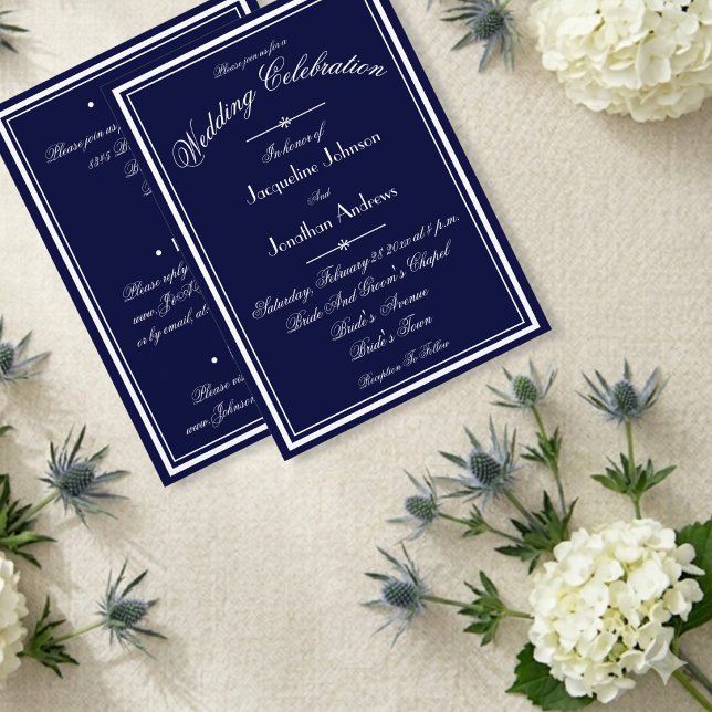 Convite Casamento Azul Marinho Tudo Em Um Script Branco WS (Gorgeous, to set the tone.)