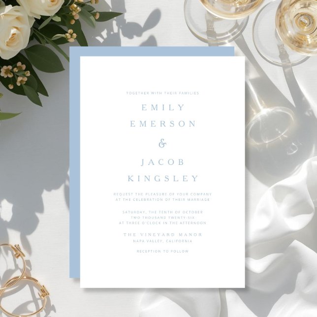 Convite Casamento Azul Minimalista Elegante (Elegant Minimalist Blue Wedding Invitation)