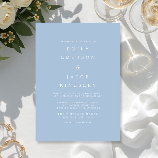 Convite Casamento Azul Minimalista Elegante (Elegant Minimalist Blue Wedding Invitation)