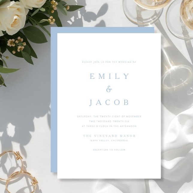 Convite Casamento Azul Moderno Minimalista (Minimalist Modern Blue Wedding Invitation)