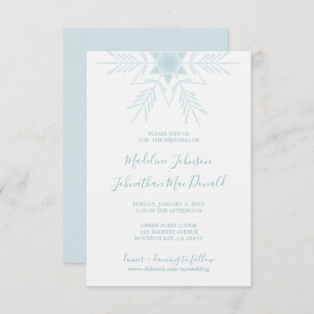 Convite casamento azul moderno WINTER WONDERLAND (Frente/Verso)